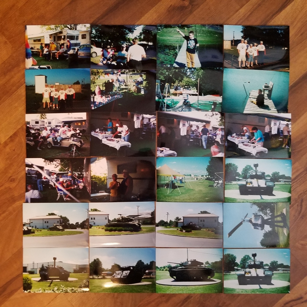 Lot of 24 Army Tank Camping Fishing Picnic Helicopter 1980s  Vtg Photo Tub15
